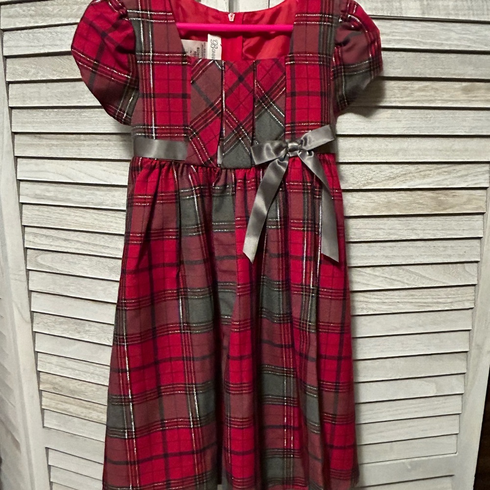 Bonnie Jean Red and Gray Plaid Dress Size 5